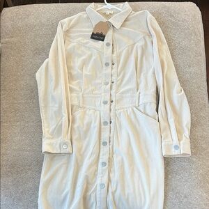 Cream Button-Up Corduroy Dress